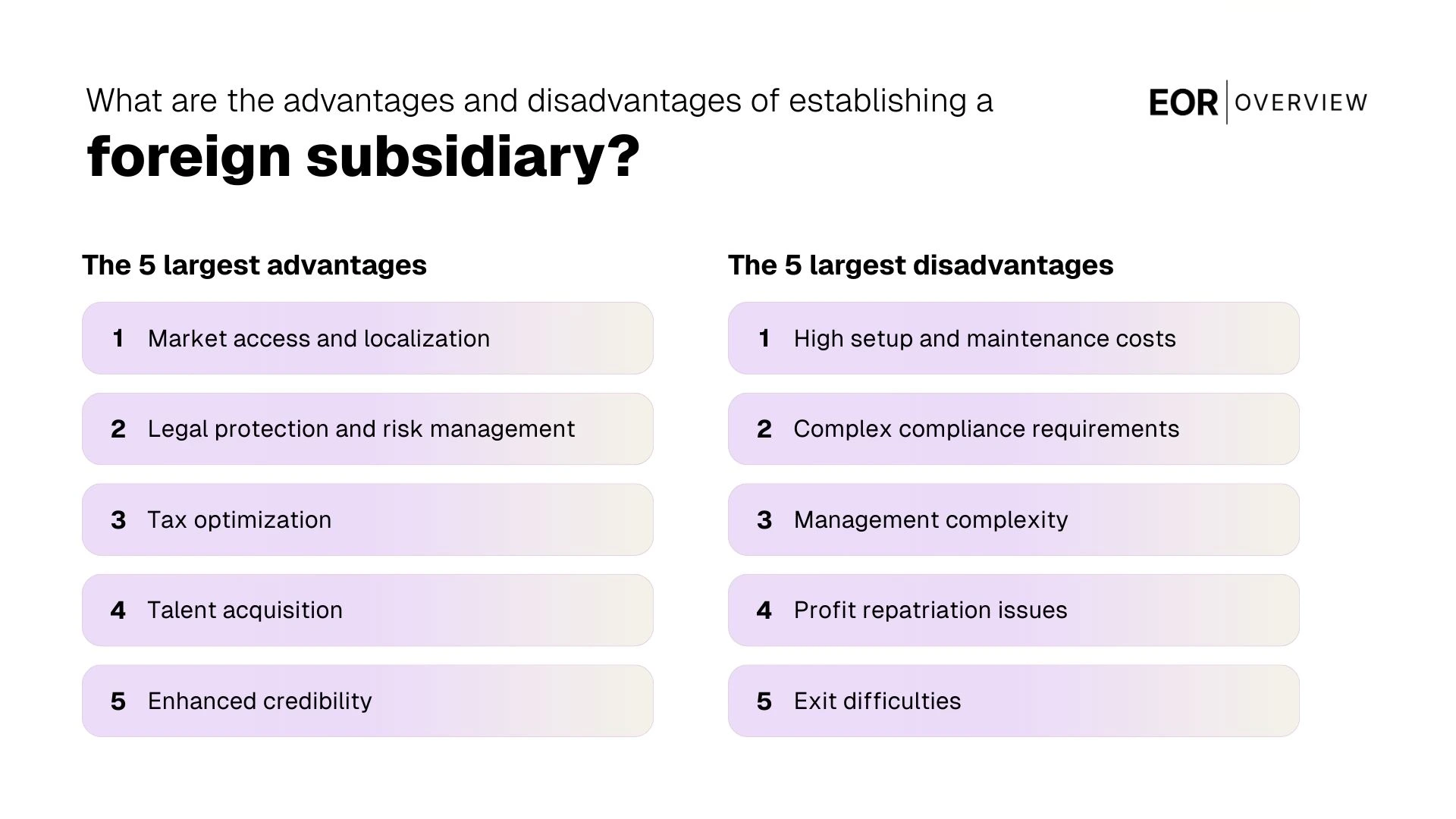 advantages and disadvantages of establishing a foreign subsidiary
