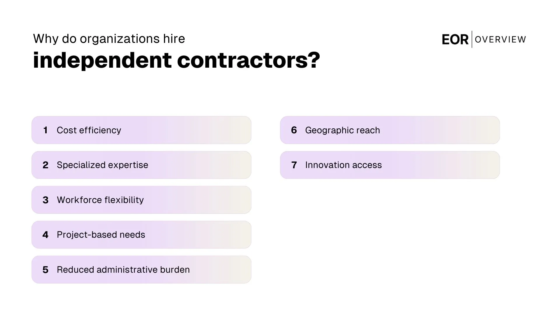 reasons organizations hire independent contractors